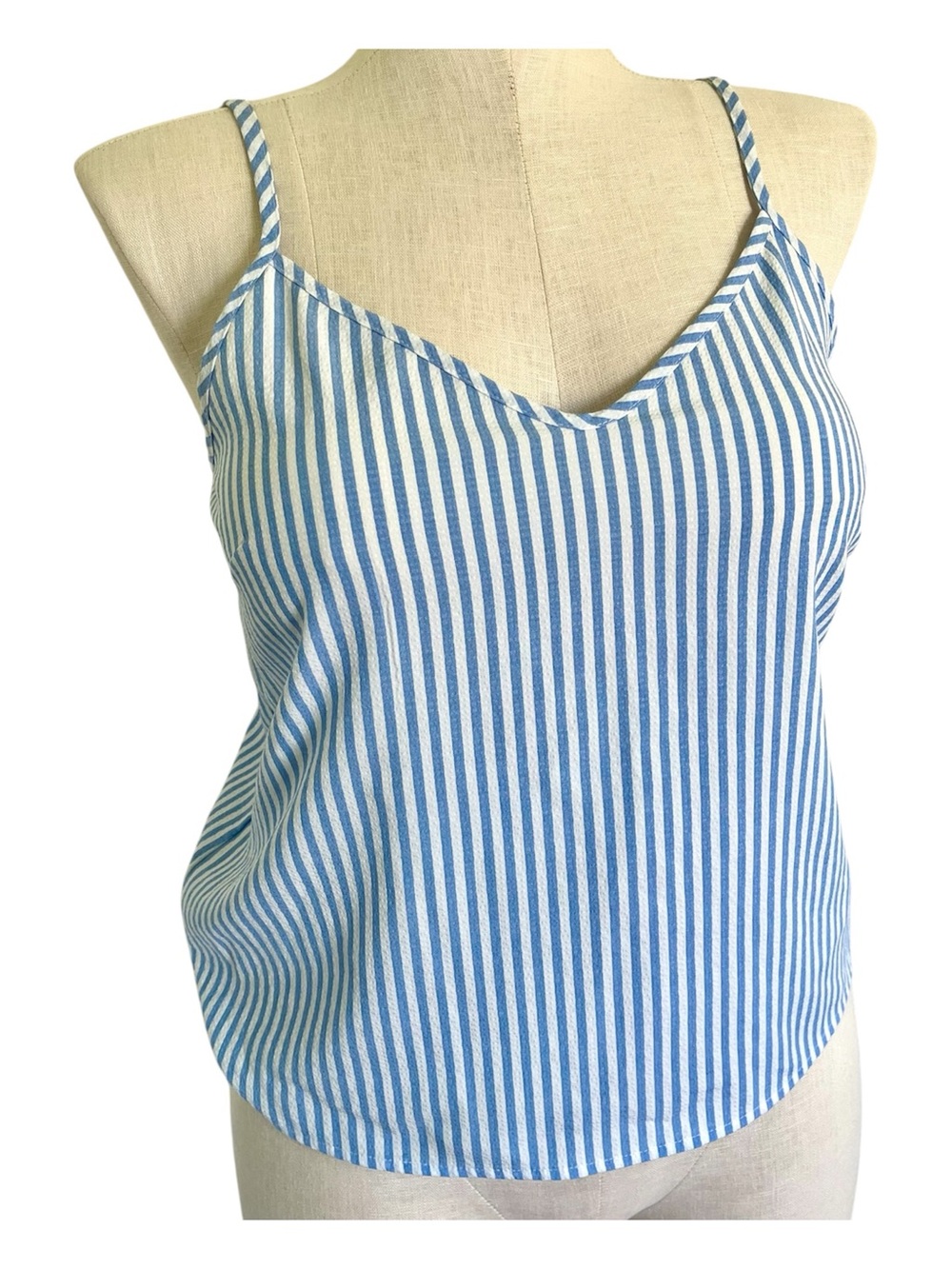 Molly Bracken Blue and White Pinstriped V Neck Camisole - Size Large